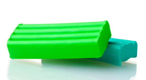 Kinderen helder groene plasticine geïsoleerd op wit — Stockfoto