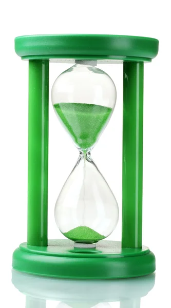 白で隔離される緑の砂時計 — ストック写真