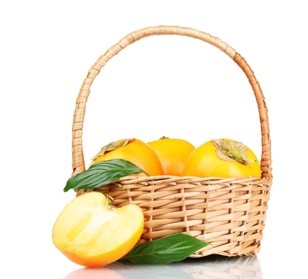 Apetyczny persimmons z liści na białym tle podkładka — Zdjęcie stockowe