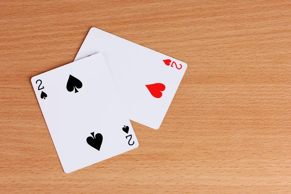 Two cards on wooden background — Stock Photo, Image