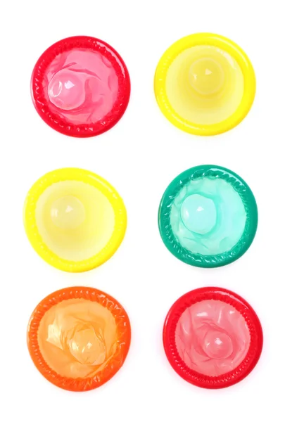 多彩避孕套上白色隔离 — 图库照片