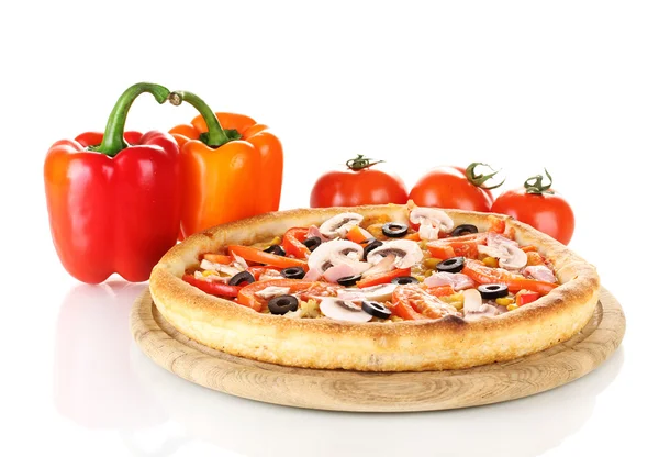 Aromatic pizza with vegetables isolated on white — Stock Photo, Image