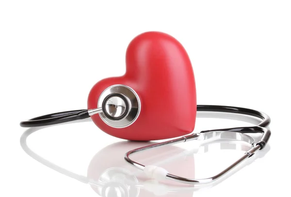 의학 청진 기 및 심장 흰색 절연 — 스톡 사진