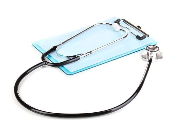 Stetoskop og blindplate isolert på hvit – stockfoto