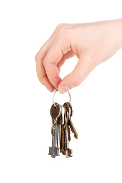 Bando de chaves na mão isoladas em branco — Fotografia de Stock