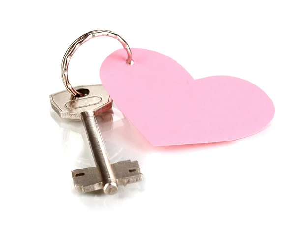 Key with heart-shaped charm isolated on white — Stock Photo, Image