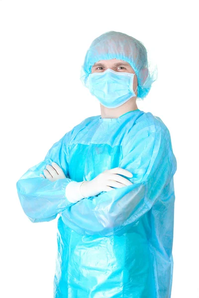 Genç cerrah üzerinde beyaz izole — Stok fotoğraf