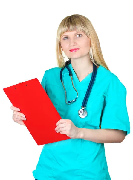 Young beautiful doctor with folder — Stock Photo, Image