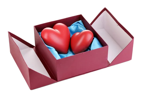 Corações na caixa isolados em branco — Fotografia de Stock