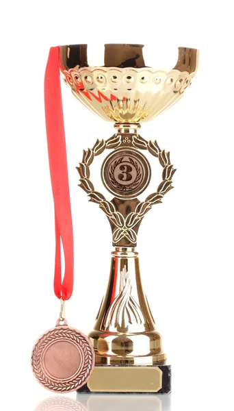 Copa de trofeos y medalla aislada en blanco — Foto de Stock