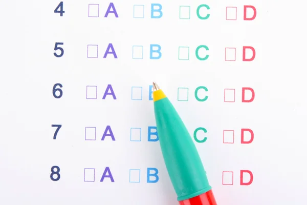 A, B, C, D test close-up — Stockfoto
