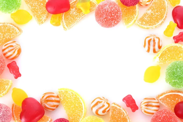 Frame of colorful jelly candies isolated on white — Stock Photo, Image