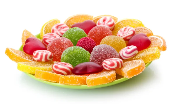 Caramelos de jalea de colores en el plato aislado en blanco —  Fotos de Stock