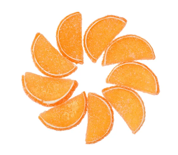 Doces de geleia de laranja isolados em branco — Fotografia de Stock