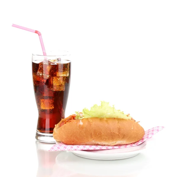 Appetizing hot dog și cola izolate pe alb — Fotografie, imagine de stoc