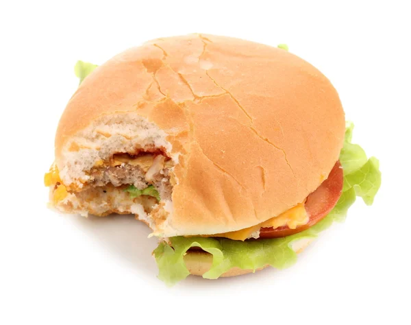 Кусаний чізбургер ізольований на білому — стокове фото