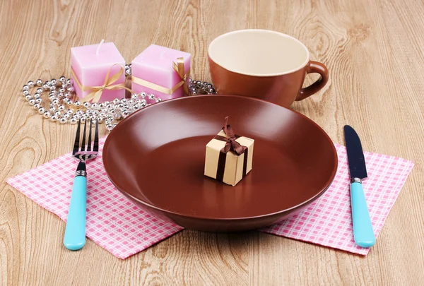 Table setting on wooden background Stock Picture