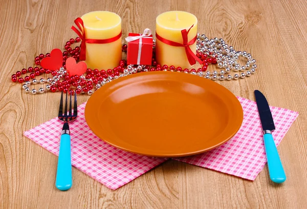 Table setting on wooden background Stock Image