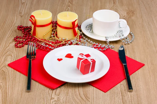 Table setting on wooden background Stock Image