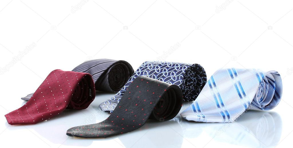 Bright rolled ties isolated on white