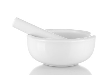 White mortar and pestle isolated on white background clipart