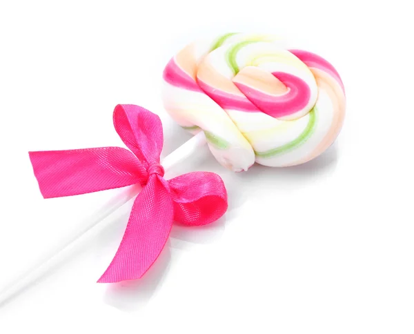 Färgglada lollipop med rosett isolerad på vit — Stockfoto