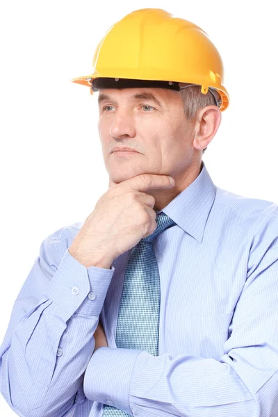 Architekt muž s helmou izolovaných na bílém — Stock fotografie