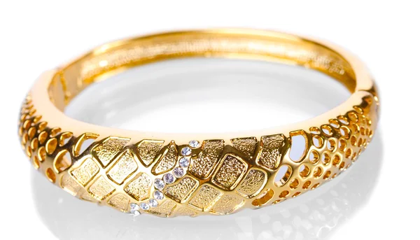 Bellissimo braccialetto d'oro con pietre preziose isolate su bianco — Foto Stock