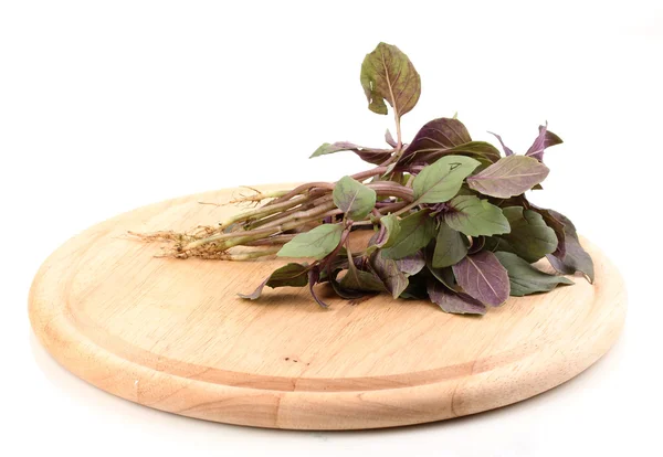 Fresh basil on wooden board isolated on white — Stock Photo, Image