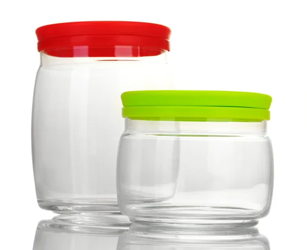 Bright empty jars isolated on white — Stock Photo, Image