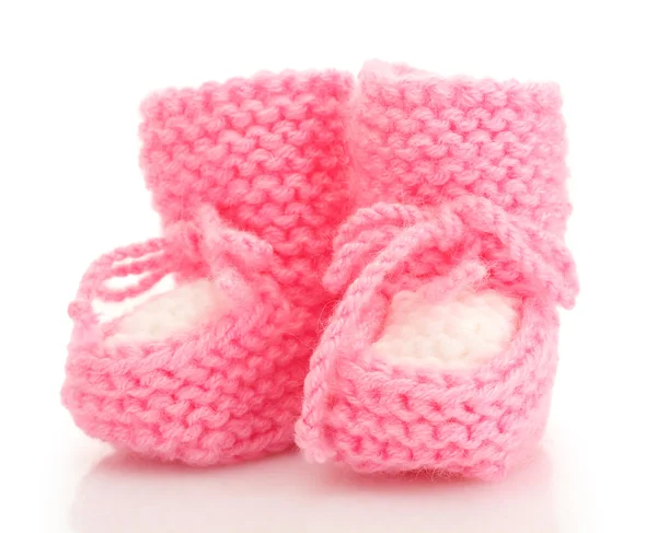 Botas de bebé de color rosa aisladas en blanco — Foto de Stock