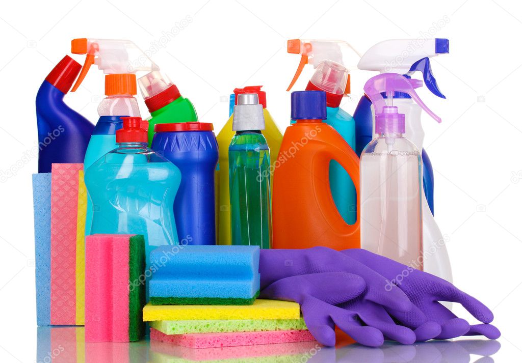 Cleaning items isolated on white