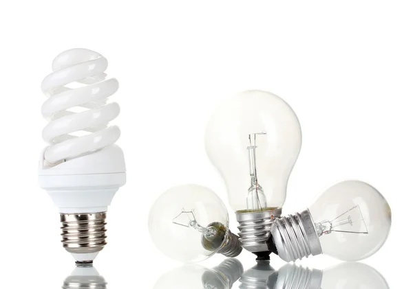 Žárovky a úsporné lampy izolovaných na bílém — Stock fotografie