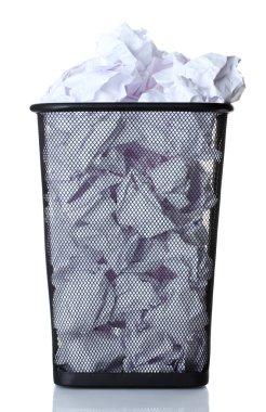 Metal trash bin from paper isolated on white clipart