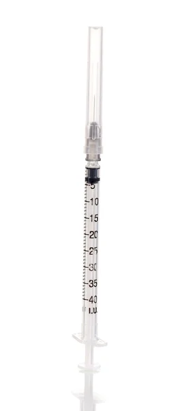 Seringa de insulina isolada sobre branco — Fotografia de Stock