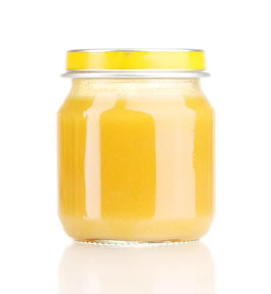 Jar of baby puree isolated on white — Stock Photo, Image