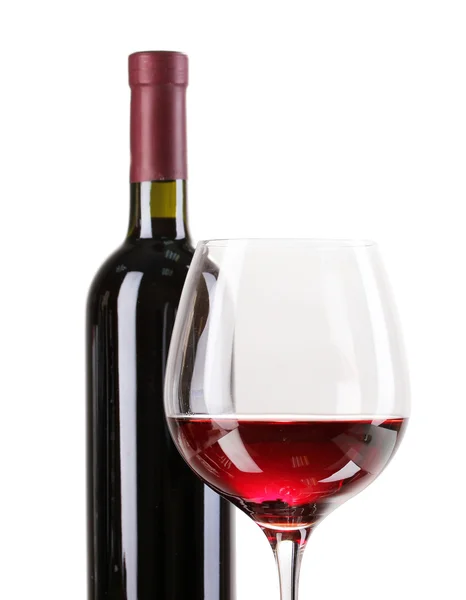 Botella de gran vino y vino aislado sobre blanco —  Fotos de Stock