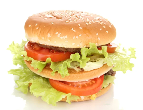 Stor och välsmakande hamburgare isolerad på vit — Stockfoto