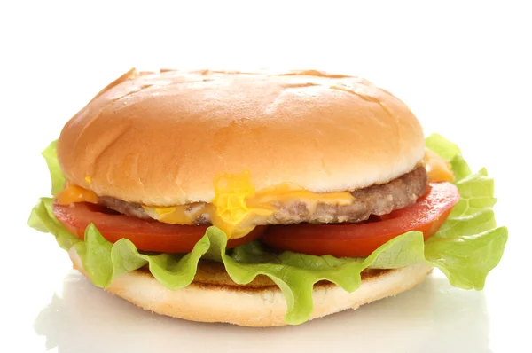 Beyaz izole lezzetli peynirli burger — Stok fotoğraf