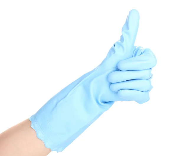 Rukou v barvě čistící rukavice izolovaných na bílém — Stock fotografie