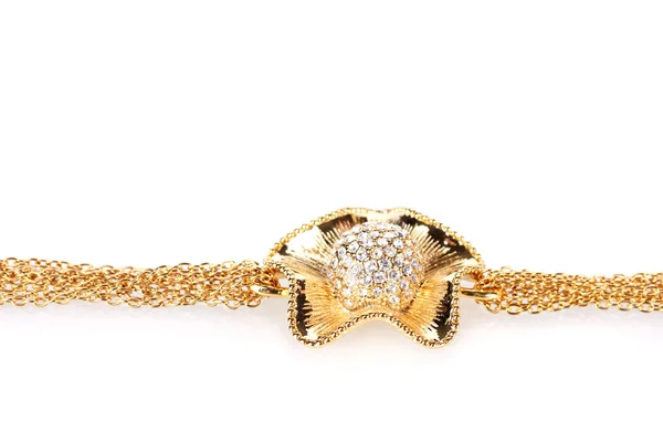 Bellissimo braccialetto d'oro con pietre preziose isolate su bianco — Foto Stock