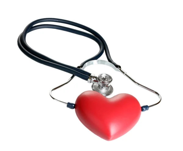 Medyczny stetoskop i serca na białym tle — Zdjęcie stockowe