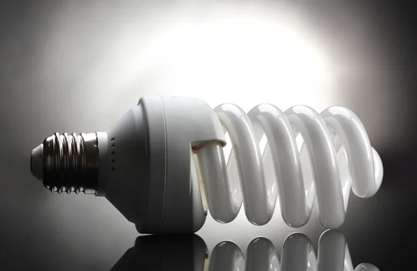 Lampe à économie d'énergie sur fond gris — Photo