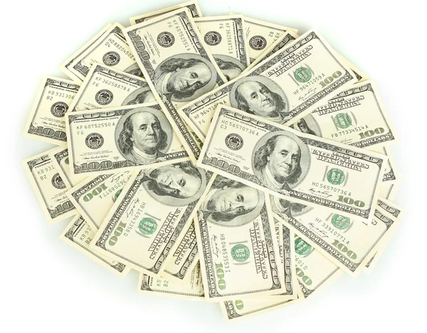 Bir sürü yüz dolar fatura üzerinde beyaz izole — Stok fotoğraf