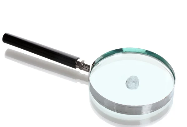 Förstoringsglas och fingerprint isolerad på vit — Stockfoto