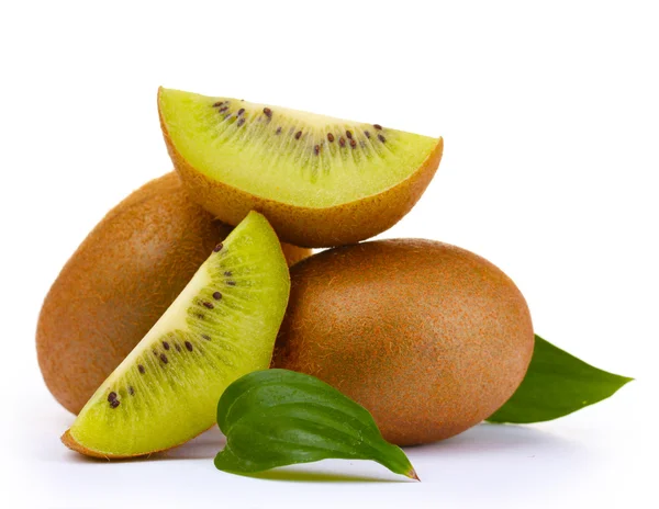 Stock image Juicy kiwi fruits with leaves isolated on white