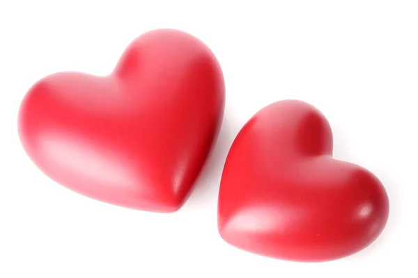 Deux cœurs rouges décoratifs isolés sur blanc — Photo