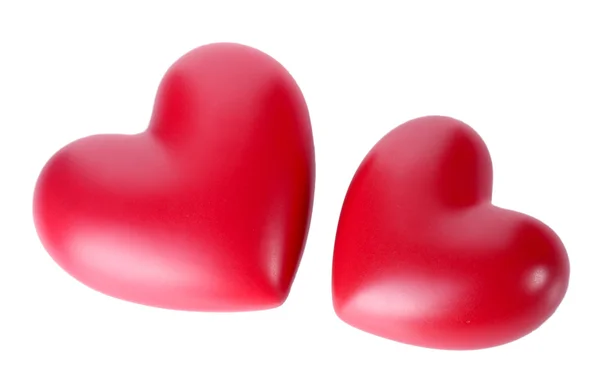 Two decorative red hearts isolated on white — Stock Photo, Image