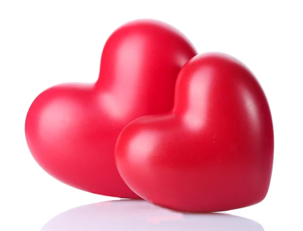 Zwei dekorative rote Herzen isoliert auf weiß — Stockfoto