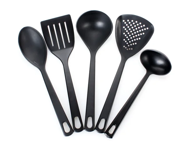 Black kitchen utensils isolated on white — Stock Photo, Image